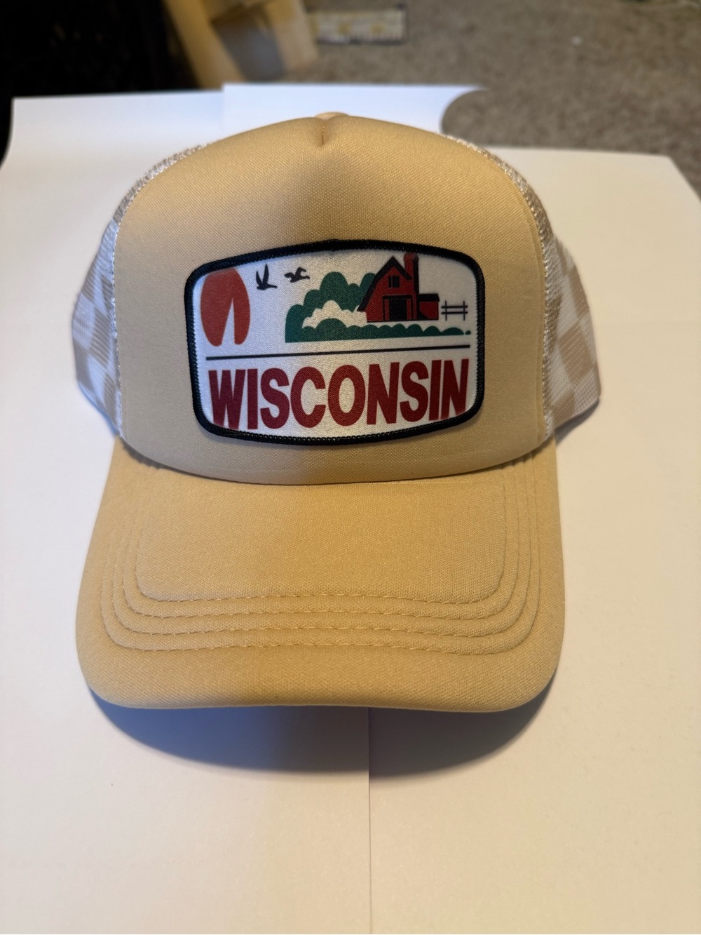 Wisconsin Patch Mesh-Back Trucker Hat - Tan